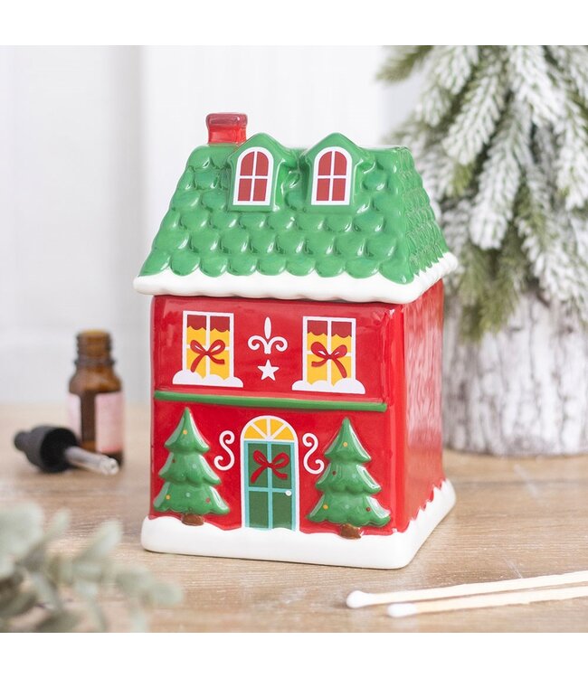 Geurbrander Keramiek Red Christmas House Wax Burner