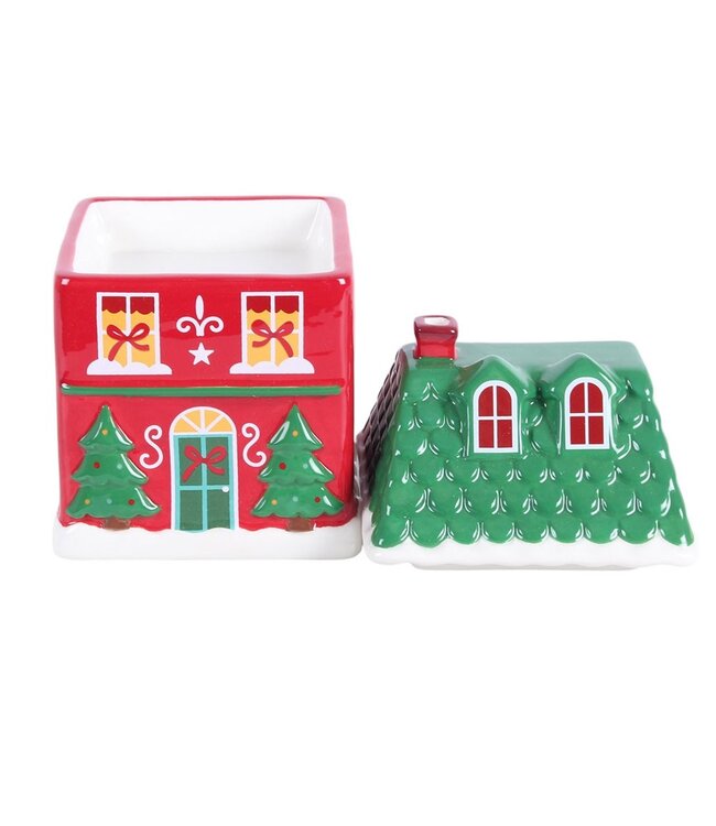 Geurbrander Keramiek Red Christmas House Wax Burner