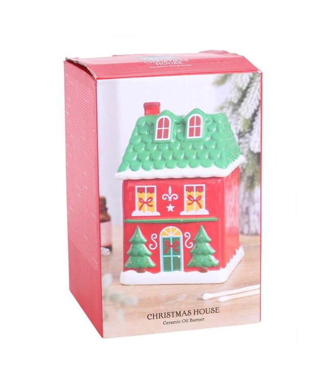 Geurbrander Keramiek Red Christmas House Wax Burner
