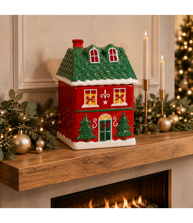 Geurbrander Keramiek Red Christmas House Wax Burner