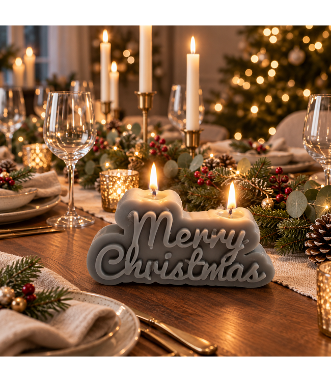 Siliconen kaarsenmal Merry Christmas 133x69x26 mm - Kaarsen maken