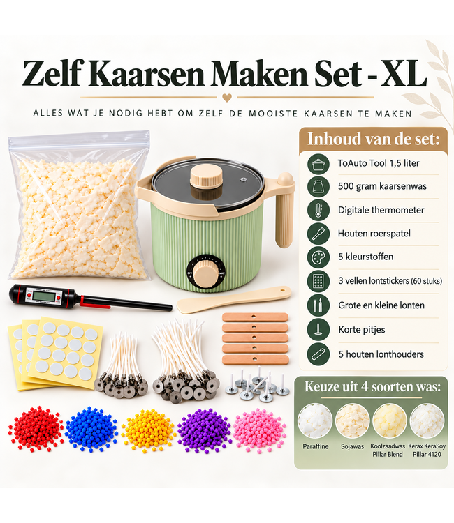 Zelf Kaarsen Maken Set XL – Compleet Starterspakket met ToAuto Tool 1,5L