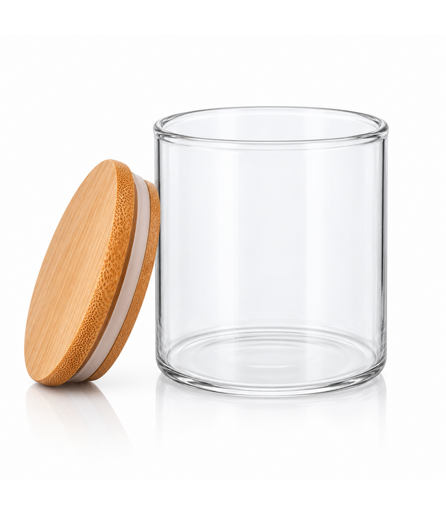 Kaarsenglas 350 ml met Bamboedeksel – Transparant Borosilicaatglas voor Zelf Kaarsen Maken