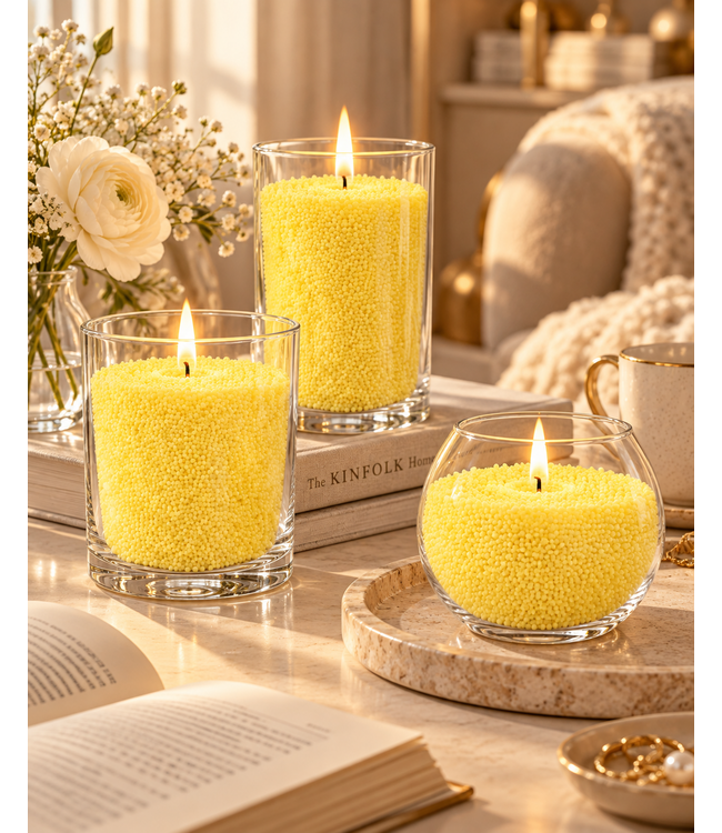 Sandwax Yellow 500 gram – Natuurlijk Kaarsenzand voor Zelf Kaarsen Maken inclusief 10 Lontjes van 100 mm