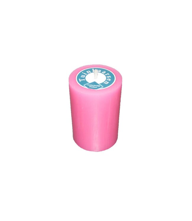 Handmade Buitenkaars in felle kleur roze Ø 7x10cm