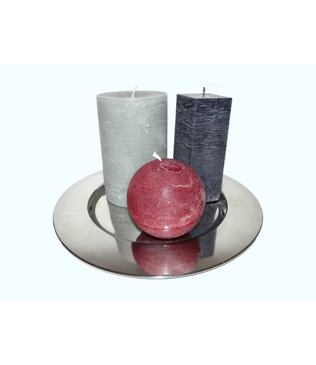 Kaarsen plateau 3 st. Rond Zilver Ø 33 cm