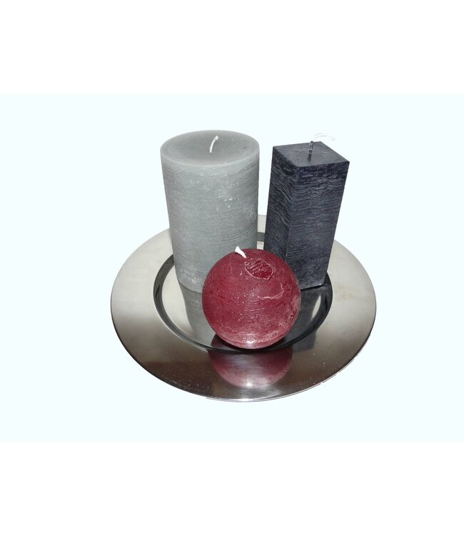 Kaarsen plateau 3 st. Rond Zilver Ø 33 cm