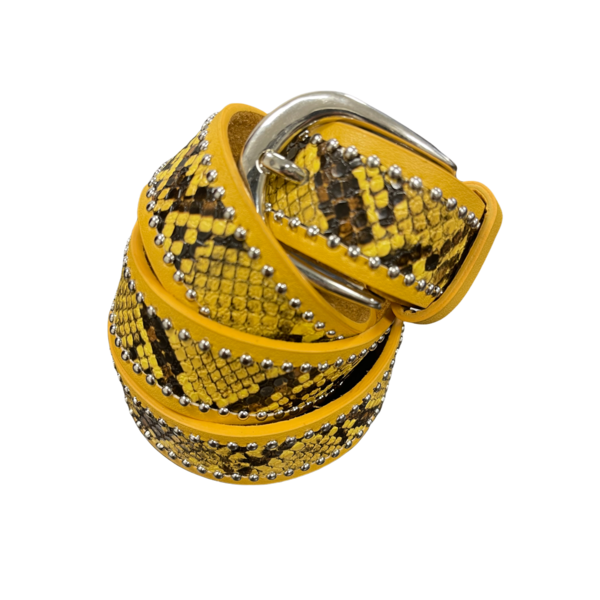 Blauw 1959 Dames riem snake met studs geel