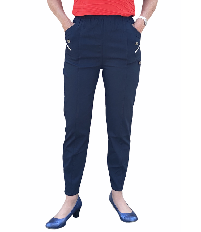 Dames lange stretch broek met knopen en elastische taille voor senioren - CherryBerry