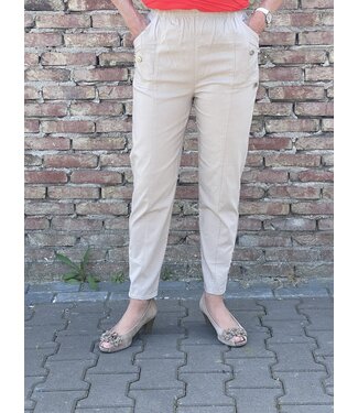 Cherry Berry Stretch broek dames knopen met elastische tailleband - CherryBerry