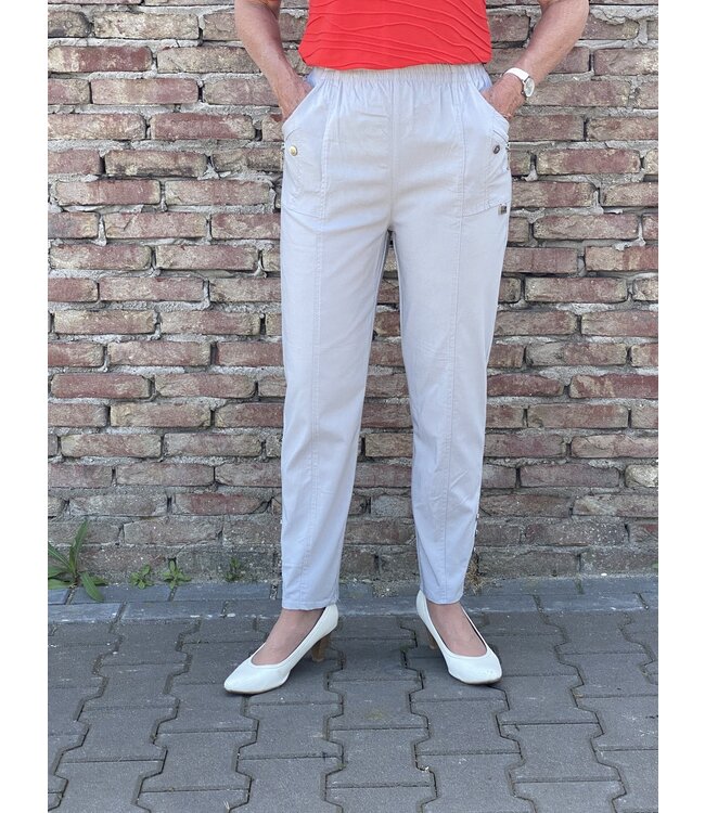 Stretch broek dames knopen met elastische tailleband - CherryBerry