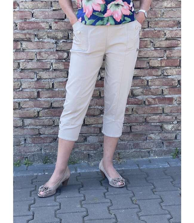Dames stretch broek 7/8 met knopen en elastische taille voor senioren - CherryBerry