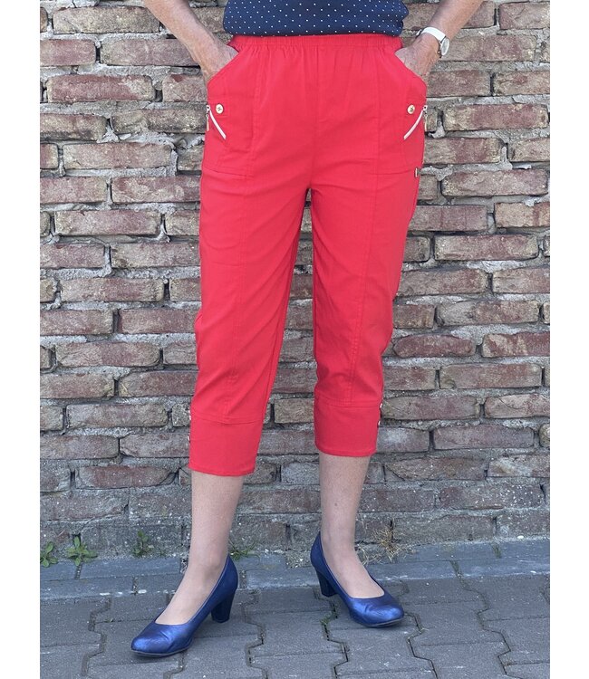 Dames stretch broek 7/8 met knopen en elastische taille voor senioren - CherryBerry