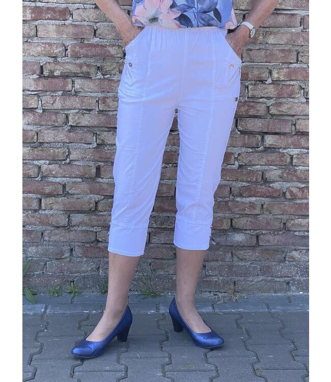 Dames stretch broek 7/8 met knopen en elastische taille voor senioren - CherryBerry