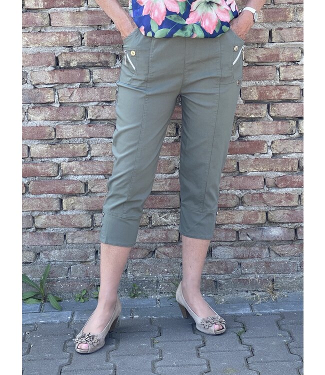 Dames stretch broek 7/8 met knopen en elastische taille voor senioren - CherryBerry