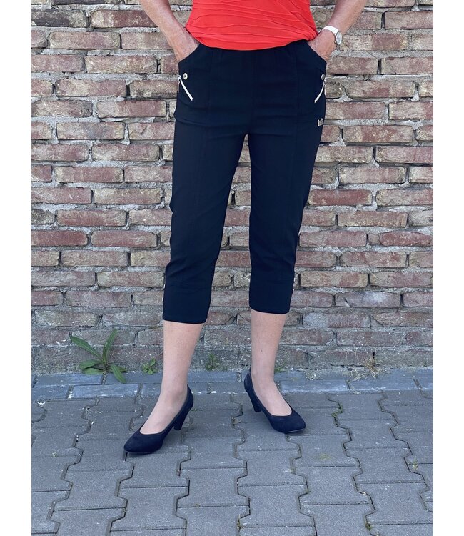 Dames stretch broek 7/8 met knopen en elastische taille voor senioren - CherryBerry