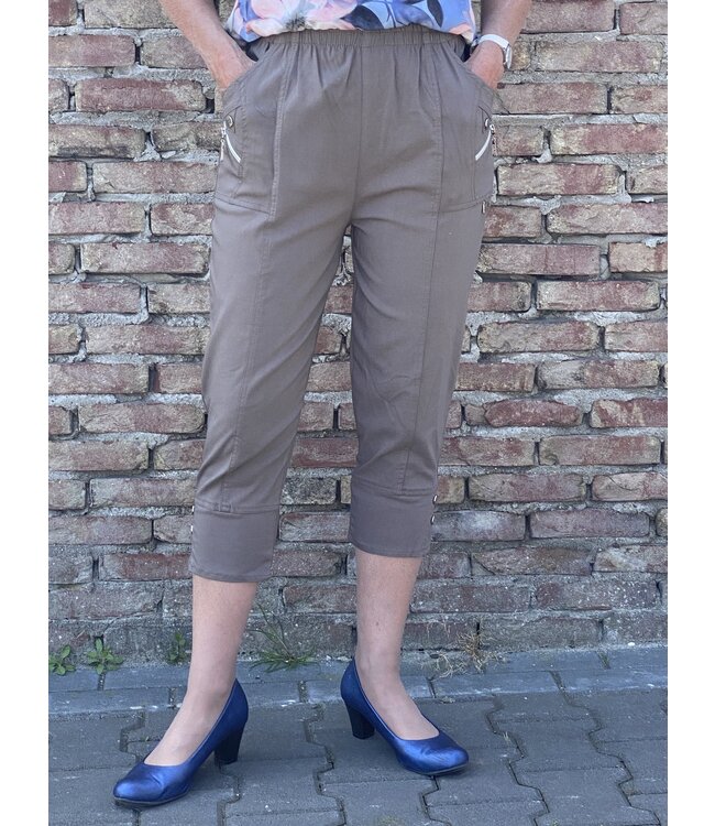 Stretch broek dames knopen met elastische tailleband 7/8 - CherryBerry