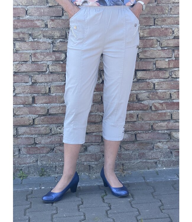 Dames stretch broek 7/8 met knopen en elastische taille voor senioren - CherryBerry