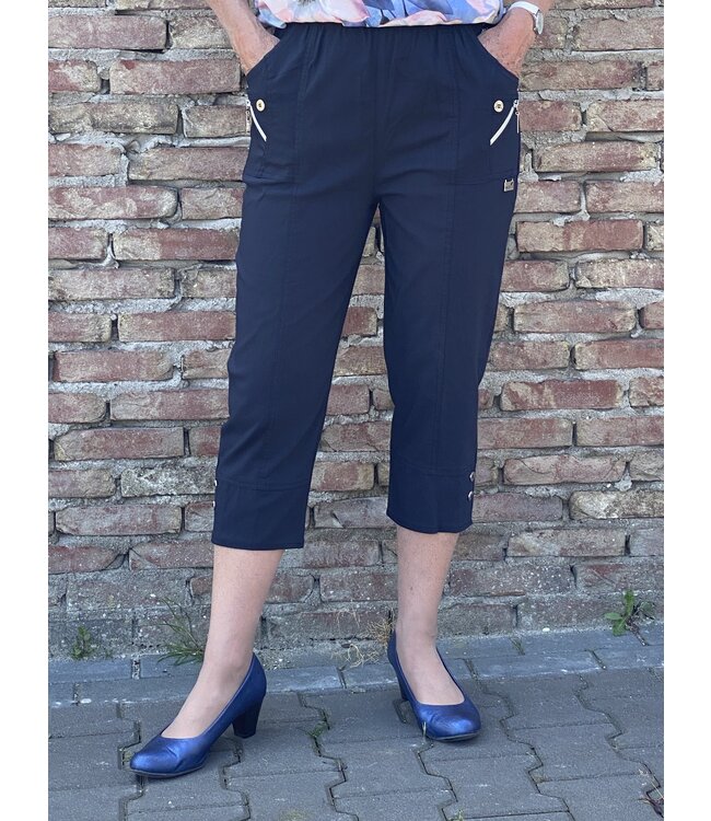 Dames stretch broek 7/8 met knopen en elastische taille voor senioren - CherryBerry