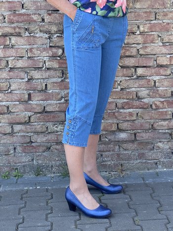 BLAUW comfort spijkerbroek dames 3/4 met elastische tailleband