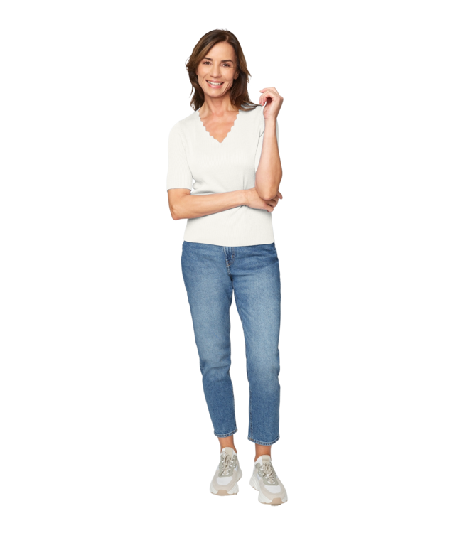 pullover zigzag v-hals k/m offwhite