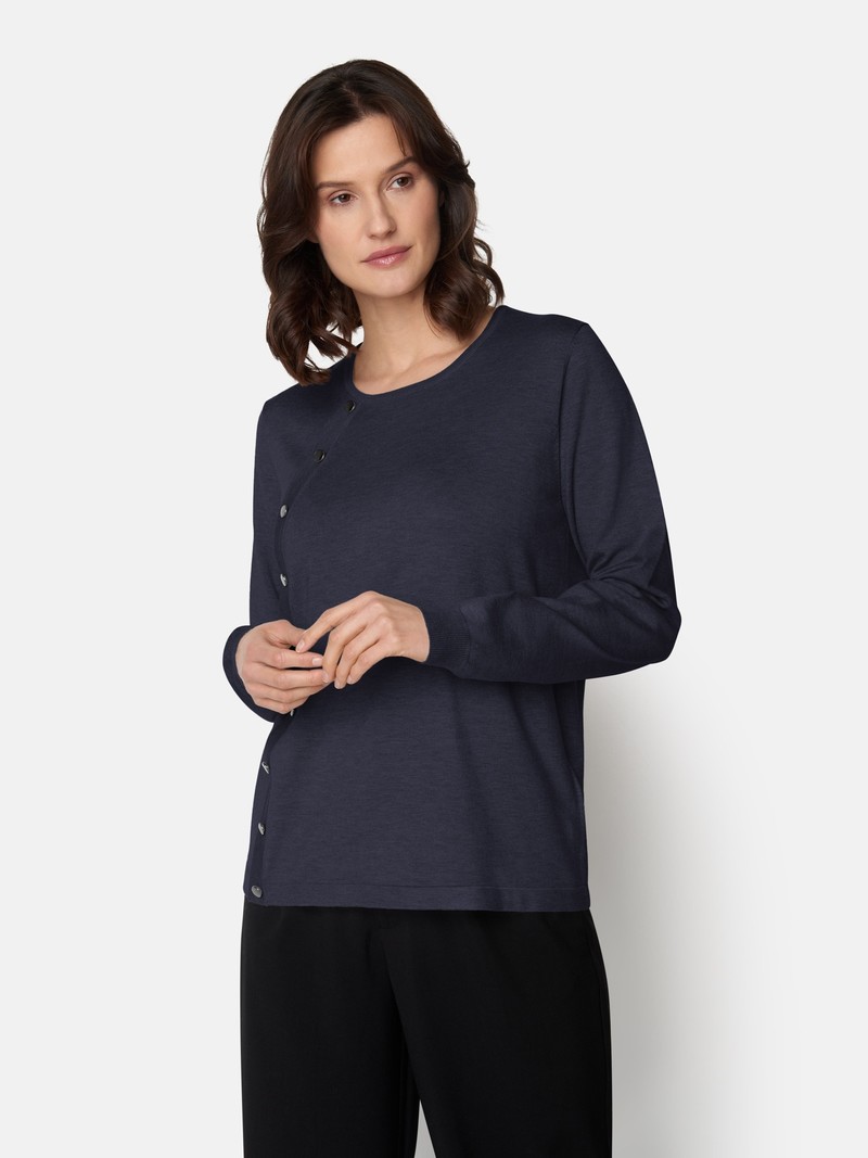 Signature pullover met knopen effen marine