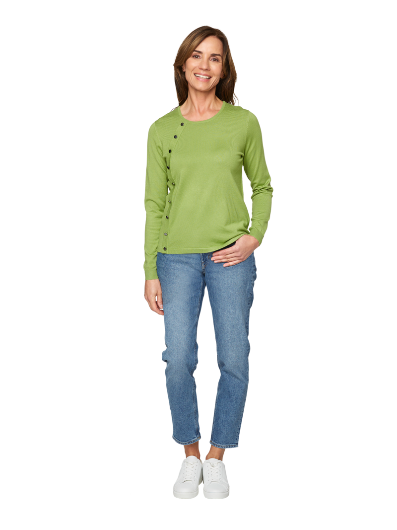 Signature pullover met knopen effen groen