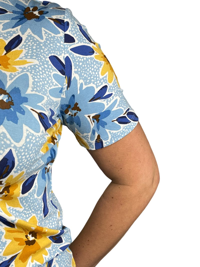 Marinello t-shirt flowers- dot jeansblauw
