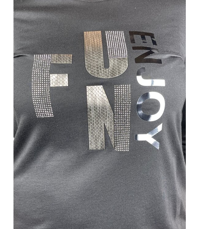 shirt met opdruk en strass zwart