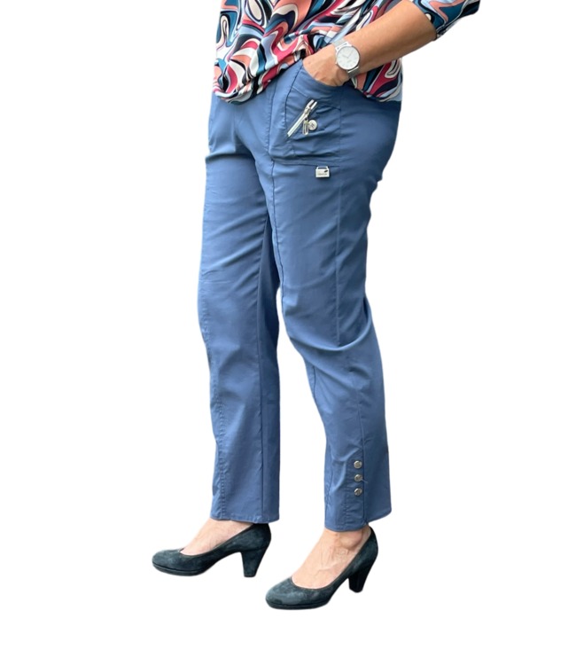Dames lange stretch broek met knopen en elastische taille voor senioren - CherryBerry