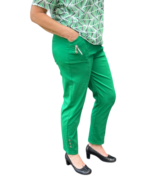 Dames lange stretch broek met knopen en elastische taille voor senioren - CherryBerry