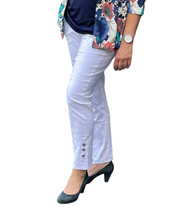 Dames lange stretch broek met knopen en elastische taille voor senioren - CherryBerry