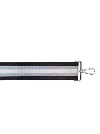 Just Dreamz Schouderband verstelbaar streep zilver- zwart (bag straps) 150cm zilver