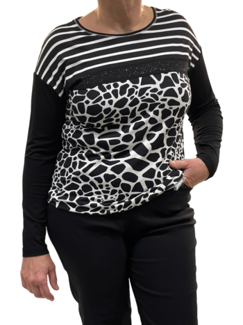 Marinello Blouson- shirt streep strass zwart