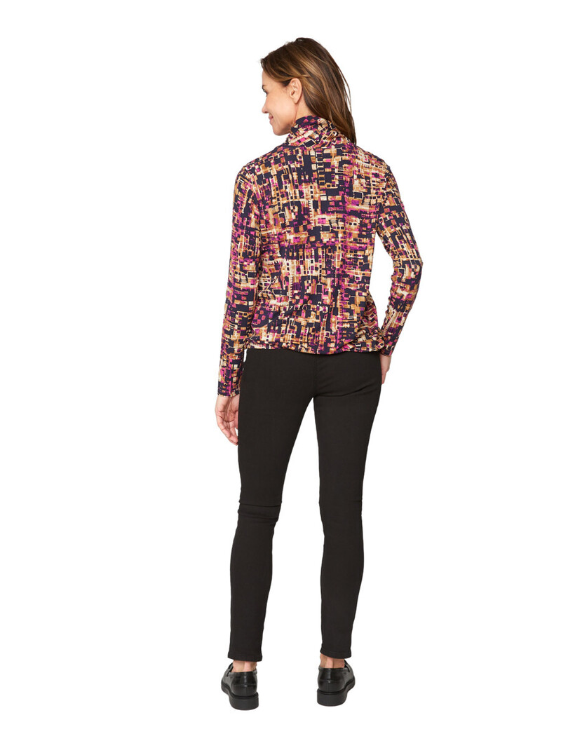 Signature blouson blokprint met hangcol fuchsia