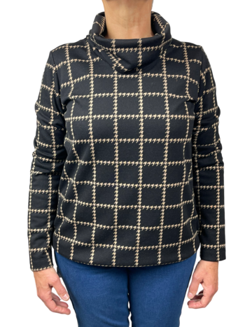 Sensia blouson pullover met col pepita zwart