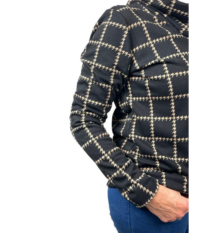 blouson pullover met col pepita zwart