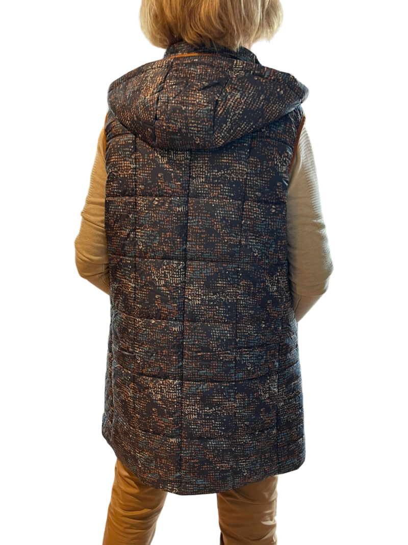 Navigazione lange bodywarmer met capuchon QR caramel