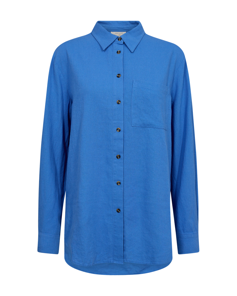 FreeQuent lang dames shirt linnen "Lava" kobaltblauw Z2024 - 126528
