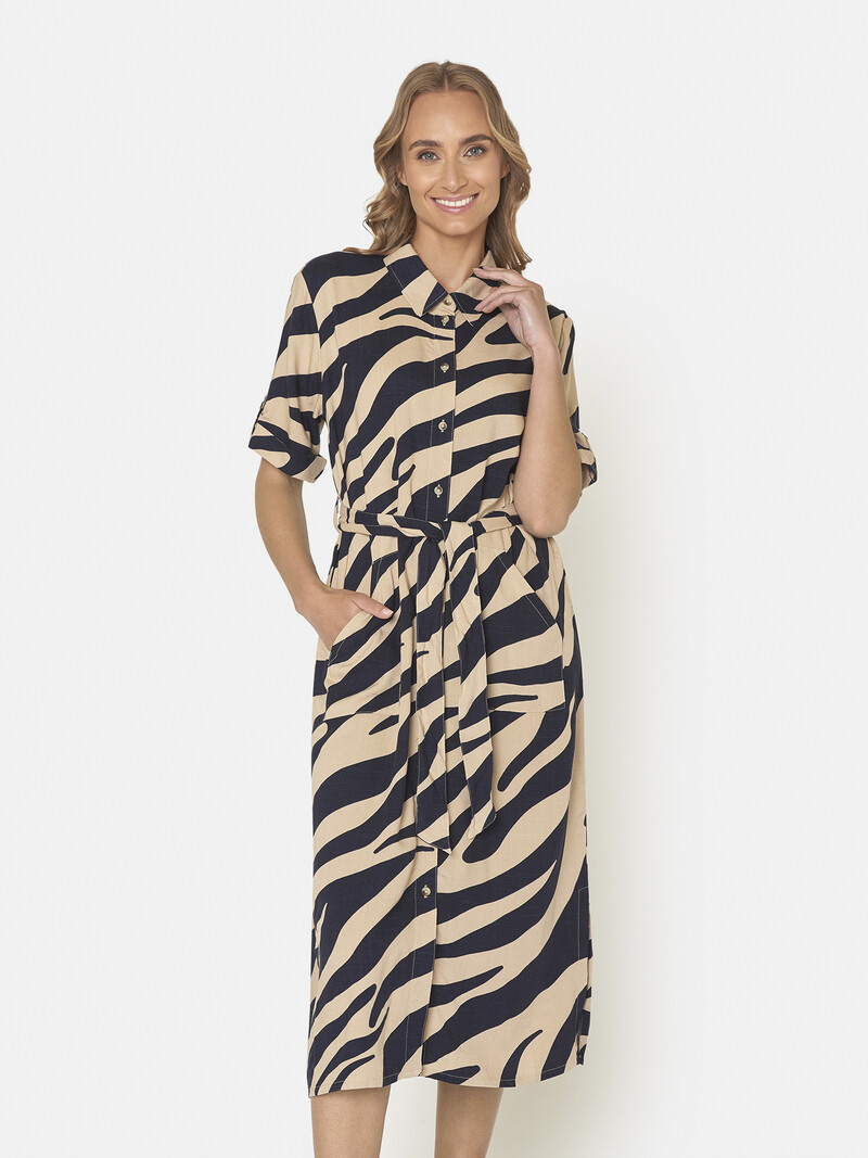 Signature jurk met print en knoopjes wave beige- marine Z2024 - 216779-1178