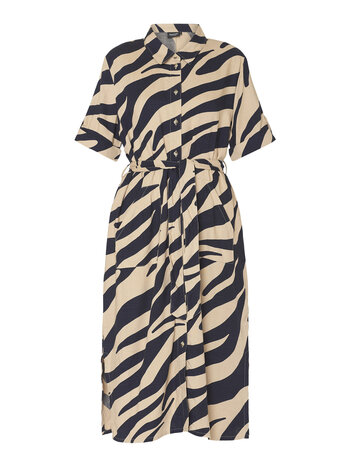 Signature jurk met print en knoopjes wave beige- marine