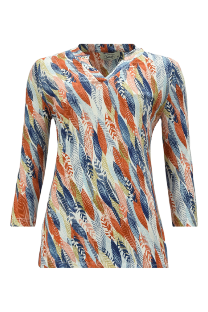 Sensia shirt Babsy v-hals bladeren koraal Z2024 - 241-613-005-501