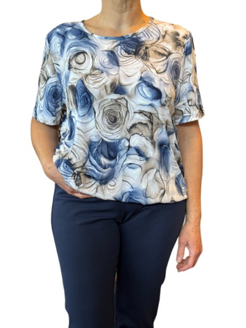 BLAUW blouson bloemen jeansblauw