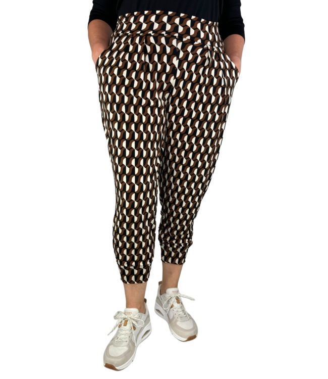 stretch broek met wokkel- print zwart