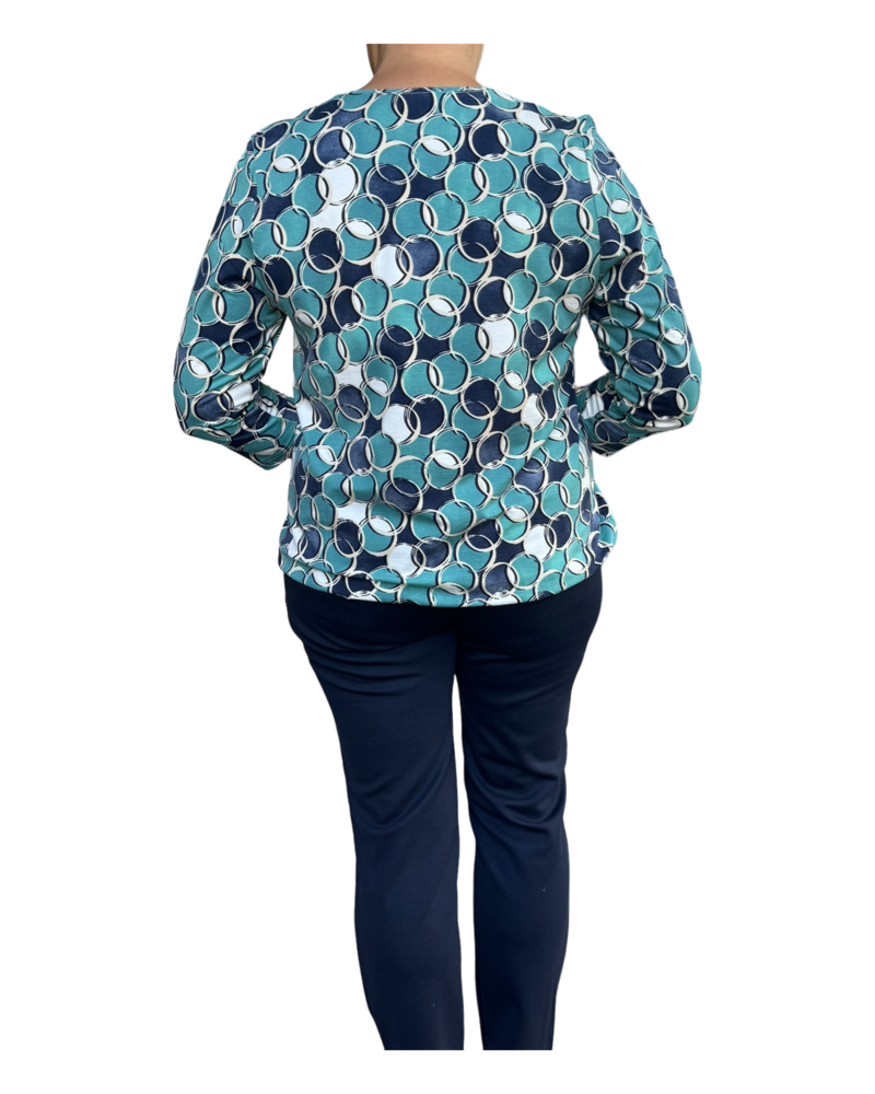 Sunday blouson bolletjes print blauw- groen