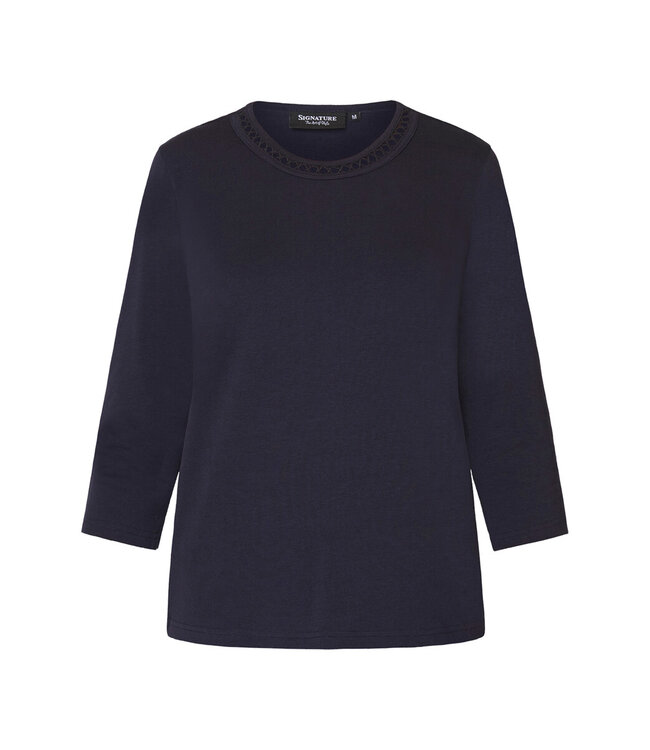 effen shirt met gewerkte hals