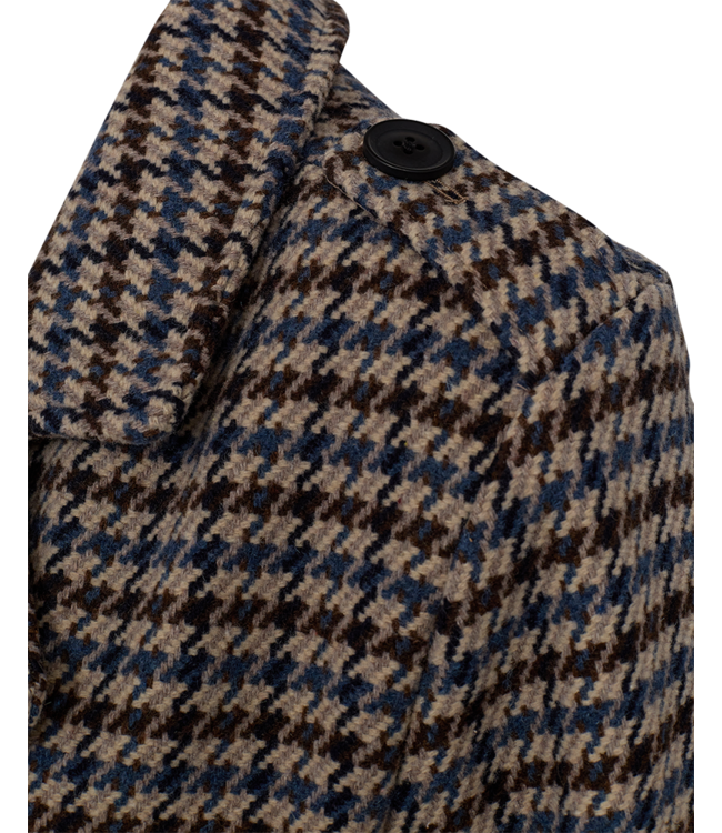 chique dames mantel "Peppy" pied- du- poule taupe- blauw 10% wol