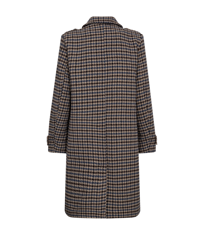 chique dames mantel "Peppy" pied- du- poule taupe- blauw 10% wol