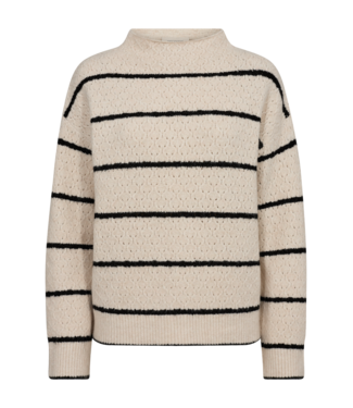 FreeQuent dames trui turtle en streep beige- zwart
