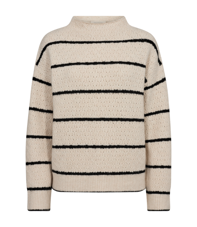 dames trui turtle en streep beige- zwart